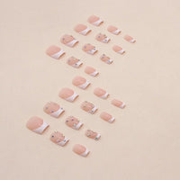 JUSTOTRY 24 Pcs False Nails Short with Diamond Pattern,Milky White French Square Press on Nails,Glossy Fake Nails Medium for Nails Art,Pretty Squoval Stick on Nails for Women Gifts
