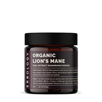 Erbology Organic Lion’s Mane Dual Extract Powder 30 Servings - 30% Beta-glucans and Erinacine A 1.6mg/g - Calm and Focus - Hericium Erinaceus - Sustainably Grown in Europe - Vegan - No Added Fillers