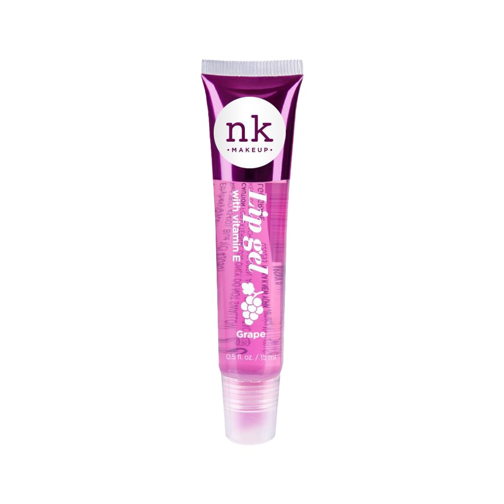 NK lip gloss gel 15ml Vitamin E, Shiny, Nourishes, Blueberry, Peach, Grape and Clear flavoured by Nicka K (Multi Pack Of 4).