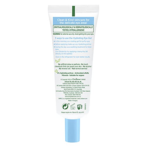 Simple Water Boost Hydrating Eye Gel cruelty-free and vegan for the deep & long-lasting hydration of screen-stressed and tired eyes 25 ml