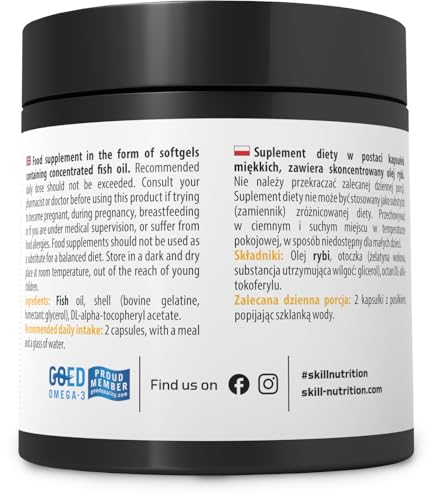 Skill Nutrition Omega 2000-60 softgels | 2000 mg Omega-3 Fish Oil | 800 mg EPA + 400 mg DHA per Serving | Ultra-Pure | No Fishy Aftertaste | Supports Heart, Brain, Vision