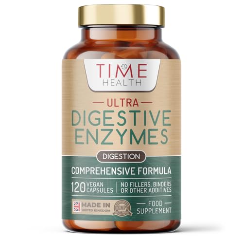 Time Health Ultra Digestive Enzymes Complex – Natural & Comprehensive 18 Enzyme Formula – for Bloating Relief, Regular Movements and Overall Digestion – 120 Capsules – UK Made – Zero Additives