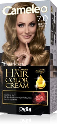 Delia Cosmetics Cameleo - Permanent Hair Colour Cream - Medium Blonde - Intensive Color & Protection - 5 Oils + Omega Plus Acids - Professional, Luxurious Hair Dye - Full Kit