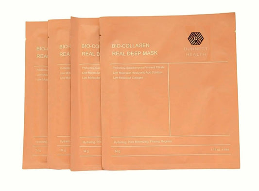 Bio Collagen Face Masks Pack of 4 Skin Care Treatment, Dunnett Health Natural Ingredients Revitalising Skin for a youthful look anti-aging anti-acne Properties Hydrating Face Mask for all Skin types