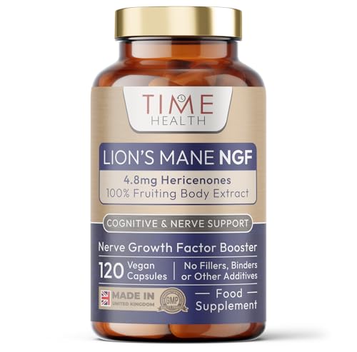 Time Health Lions Mane NGF - High Strength - Vegan - No Fillers, Binders or Flow Agents - Pullulan Capsules - 120 Capsules