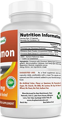 Best Naturals Cinnamon 1000 mg with Chromium 200 mcg 180 Capsules (180 Count (Pack of 1))