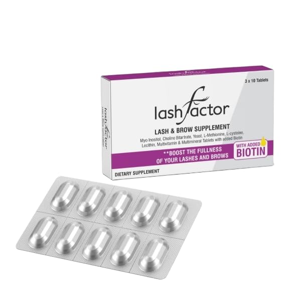 Lashfactor Biotin Supplement for Lash & Brow Hair Growth – Vegan Biotin Supplement for Fuller, Healthier Lashes & Brows - Enriched with Essential Vitamins & Minerals (2 Month Supply - 60 Tablets)