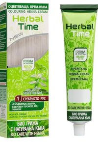 Generic Henna Herbal Time Natural Cream Color Silver Blonde Nº 1 | Henna Coloring Cream with Nettle Extract | Gray Hair Cover | Ammonia Free, Sulfates Free, Parabens Free | 75 ml