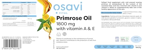 Osavi Primrose Oil with Vitamin A & E, 1800mg - 180 softgels