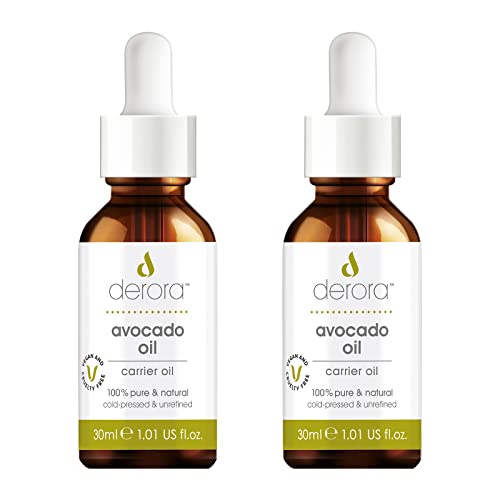 Derora Avocado Oil | Nourishes Skin, Hair & Nails | 100% Pure | Cold Pressed & Unrefined | Antioxidant & Vitamin A, B, D & E Rich | For All Skin Types | Vegan & Cruelty Free (30ml x2)