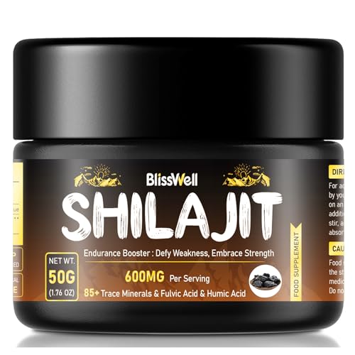 BlissWell Shilajit Resin Pure Himalayan Shilajit, Shilajit with Fulvic Acid & 85+ Trace Minerals, Energy Strength Immunity Support, No Heavy Metals, 100% Vegan, 50g