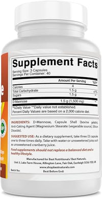 Best Naturals D-Mannose Capsules - Urinary Tract Cleanse Supplement 1500mg/Serving - 120 Count (120 Count (Pack of 3))
