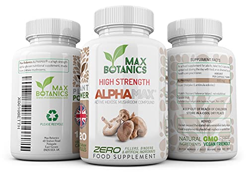 ALPHAMAX® Active Hexose Correlated Compound - High Strength Formula - 600mg - Made from Shiitake Mushrooms - No Additives - UK Made - GMP Standards (120 Capsule Bottle)