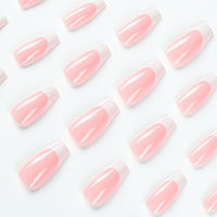 Maggidea French False Nails, Acrylic French Stick on Nails, 24pcs Strong Medium Long Coffin French Style Press On Nails with Glue White Tips Design Fake Nails (Pink Coffin)