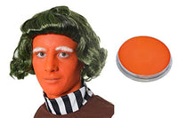 I LOVE FANCY DRESS LTD GREEN WIG + ORANGE 16ML ORANGE FACE PAINT + MAKE UP SPONGE IDEAL FOR LUMPA LUMPA,OOMPA LOOMPA,