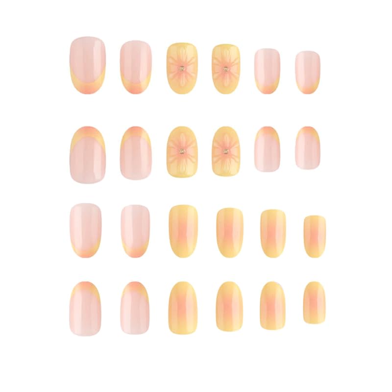 Nymora 24PCS Yellow Flower 3D Press on Nails - Summer Jelly Gel Nail Art Kit with Glue Strips & File for Instant Elegance