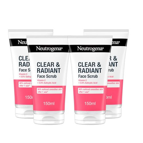 Neutrogena Clear & Radiant Face Scrub, Pack of 4 x 150ml, Glow Boosting with Vitamin C, Oil-Free, Exfoliates for Clear, Refined Skin