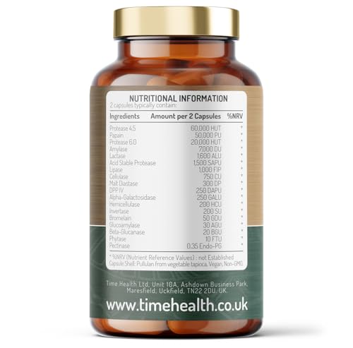Time Health Ultra Digestive Enzymes Complex – Natural & Comprehensive 18 Enzyme Formula – for Bloating Relief, Regular Movements and Overall Digestion – 120 Capsules – UK Made – Zero Additives