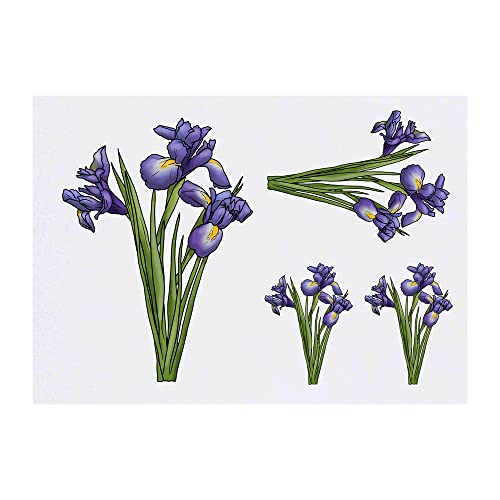 Azeeda 4 x 'Blue Iris Flowers' Temporary Tattoos - Water Resistant, Skin-Safe, Non-Toxic Transfers, Mixed Sizes (TO00050103)