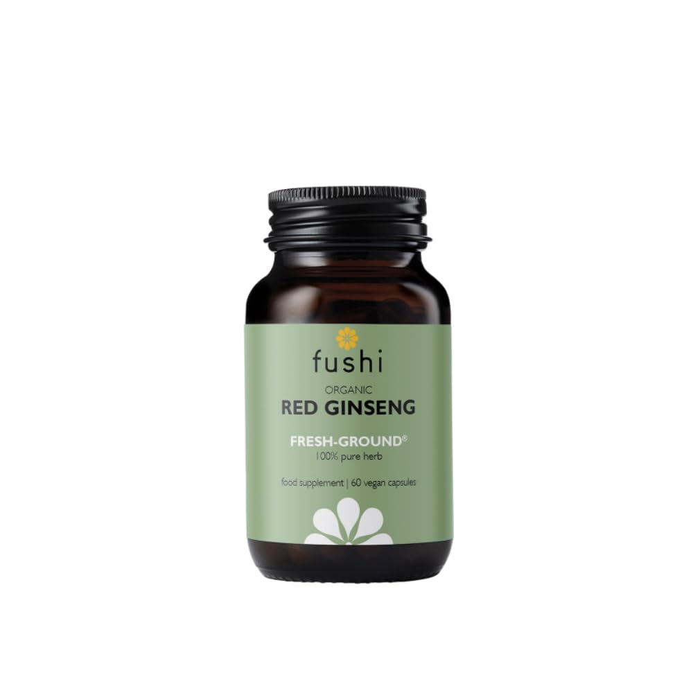 Fushi Organic Red Ginseng Capsules, 60 Caps | Fresh-Ground Whole Food | Boosting Herb for Cholesterol & Immune System | For Vegetarians & Vegans | Bio-dynamically Grown | Made in the UK