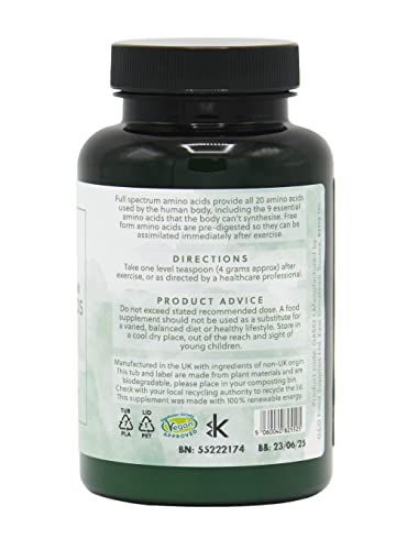 Full Spectrum Amino Acid Powder | BCAA | Vegan Free Form Amino Acids | 200g Powder | G&G Vitamins