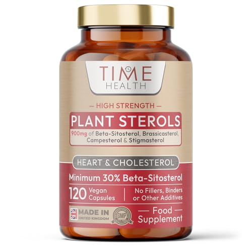 Time Health Plant Sterols – 900mg per Serving – High Strength 30% Beta-Sitosterol – Cholesterol & Heart Support – UK Made to GMP Standards – Vegan Supplement – Zero Additives