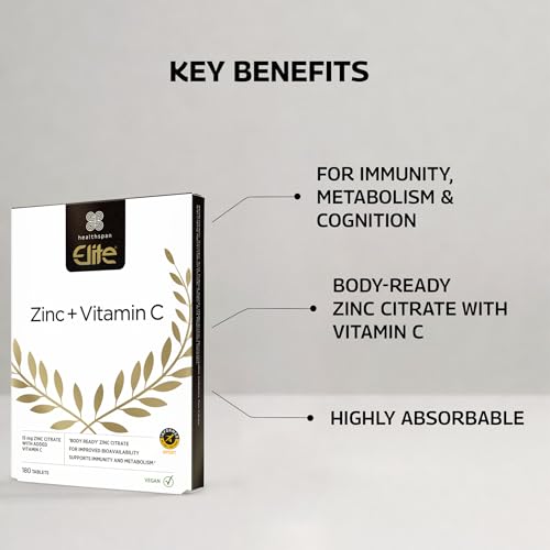 Healthspan Elite Zinc & Vitamin C (6 months’ supply) | 15mg Zinc & 80mg Vitamin C to support your immune health | All Blacks Official Partner | Easy swallow tablets | Informed Sport Accredited | Vegan