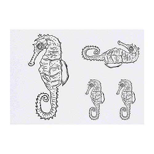 4 x 'Seahorse' Temporary Tattoos - Water Resistant, Skin-Safe, Non-Toxic Transfers, Mixed Sizes (TO00004456)