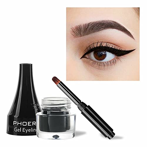 Phoera PHOERA GEL EYELINER LONG LASTING WATERPROOF SMUDGE PROOF 24H MAKEUP 10 SHADE UK (202 BLACK)