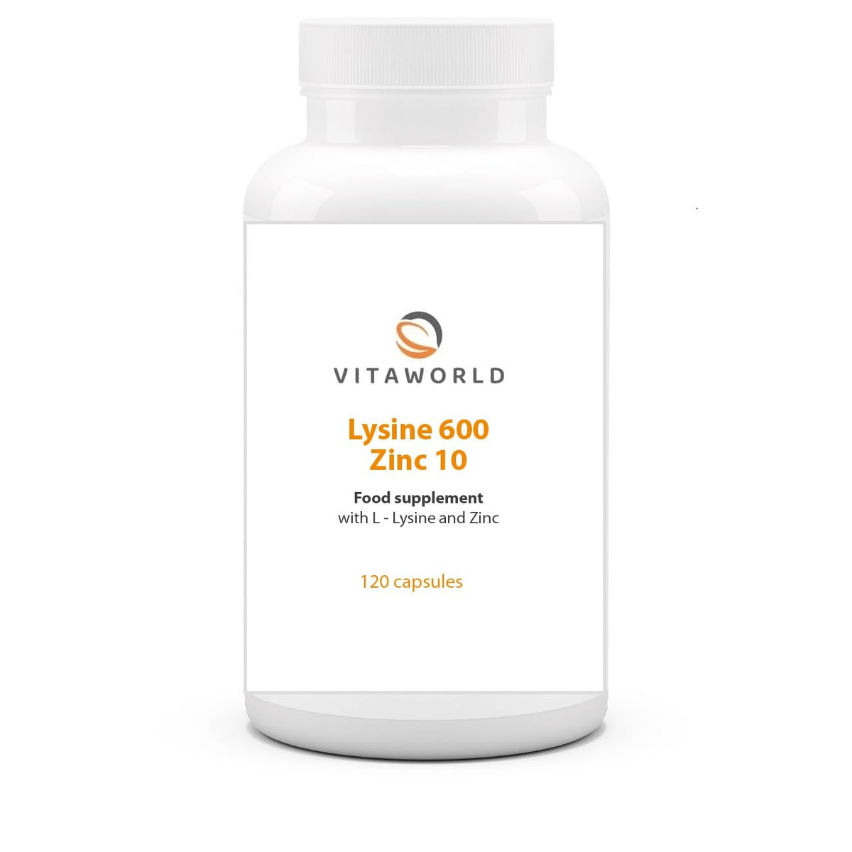 Vita World Lysin 600 + zinc 10 l 120 Capsules l Vegan l Pure lysin and zinc – no unwanted substances