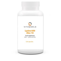 Vita World Lysin 600 + zinc 10 l 120 Capsules l Vegan l Pure lysin and zinc – no unwanted substances