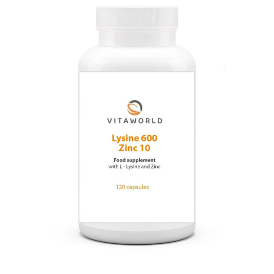 Vita World Lysin 600 + zinc 10 l 120 Capsules l Vegan l Pure lysin and zinc – no unwanted substances