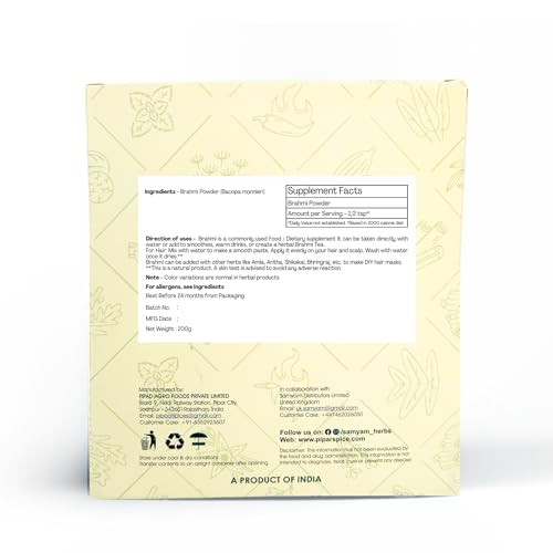 SAMYAM Brahmi Powder - 200g Pack | Ayurvedic Supplement for Memory, Intelligence and Concentration
