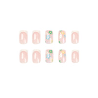 Agasar 24pcs French False Nails Short Square White Tip Stick on Nails Daisy Flower Press on Nails Removable Glue-on Nails Fake Nails Women Girls Nail Art Accessories