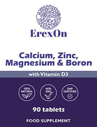 ErexOn Calcium, Zinc, Magnesium, Boron & D3 Tablets 90 Tablets - Good for Bones, Nails, Hair and Joints