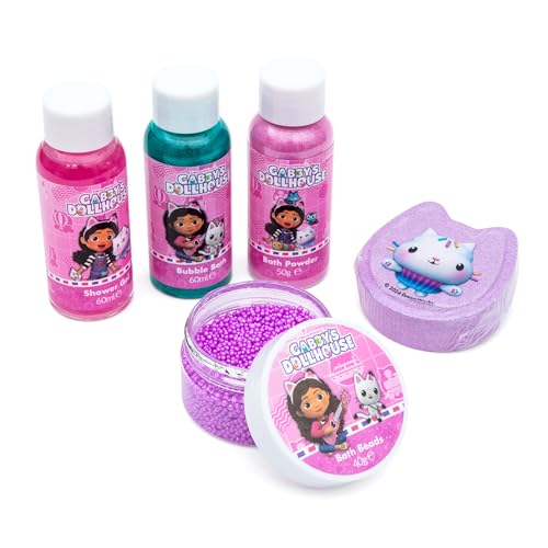 DREAMWORKS GABBY'S DOLLHOUSE Gabby's Dollhouse Children's Selection Box Gift Set – 5 Piece Bubble Bath, Shower Gel, Bath Fizzer, Bath Powder & Bath Beads Collection