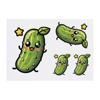Azeeda 4 x 'Cute Kawaii Pickle' Temporary Tattoos - Water Resistant, Skin-Safe, Non-Toxic Transfers, Mixed Sizes (TO00075820)