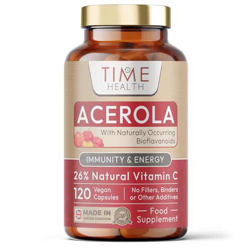 Time Health Acerola Cherry Extract Capsules - Natural & Wholefood Vitamin C - UK Manufactured - Zero Stearates or Flow Agents (120 Capsule)