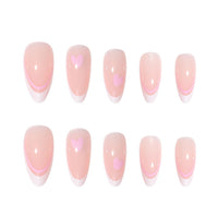 ZDHSOY 24Pcs French False Nails White Tip - Medium Length Fake Nails French Tip Press on Nails, Almond Pink with Ballet Heart Design for Women Girls (Ballet Heart Design)