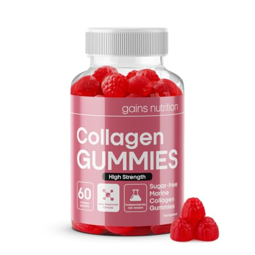 Gains Nutrition GN Marine Collagen Gummies | 60 High Strength Collagen Supplements - 1000mg Marine-Collagen per Serving with Biotin Zinc & Vitamin C | Non-GMO, Gluten & Allergen Free