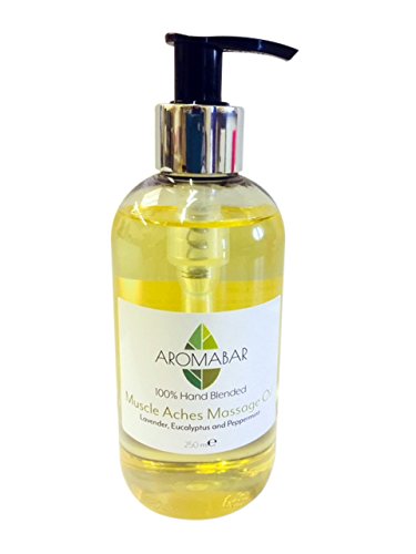 Aromabar Muscle Aches & Pains Massage Oil 250ml with Lavender, Eucalyptus, Peppermint Pure Essential Oils Pre-Blended 100% Natural Ingredients Pump Dispenser Included
