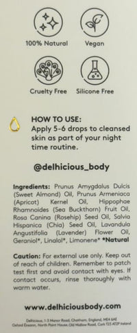 Delhicious Anti-Ageing Overnight Face Drops - Hydrating Face Serum & Scar Treatment - Nourishing & Brightening - Moon Moisture Apricot & Rosehip Oil - Natural, Vegan, Ayurveda - 40ml