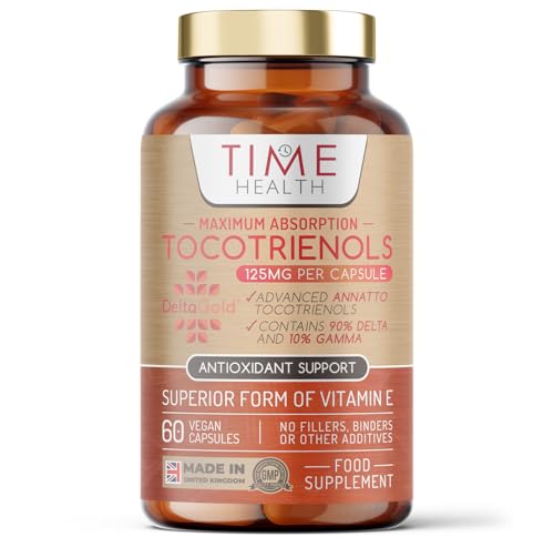 Time Health DeltaGold® EAnnatto Tocotrienols - 125mg x 60 Capsules - 50X Enhanced Effectiveness Compared to Standard Vitamin E - Membrane, Heart & Antioxidant Support - Tocopherol Free - UK Made - GMP Standards