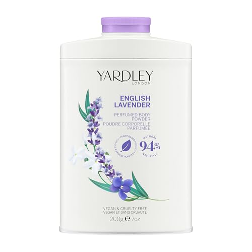Yardley London English Lavender Perfumed Body Powder, Talcum Powder for Women to Help with Odour Control & Chafing, English Lavender Dusting Powder, Vegan & Cruelty Free, 200g