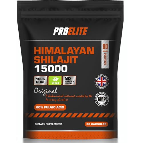 Shilajit 500mg Vegan Capsules -1500mg 30:1 Extract | 60% Fulvic Acid | High Strength Shilajit for Men & Women| Rich in Trace Minerals | No Additives & Fillers by PROELITE (90 Capsules)