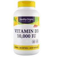 Healthy Origins, Vitamin D3, 10,000 IU, 360 Softgels, Lab Tested, Gluten Free, Soy Free, Non-GMO