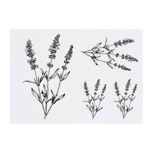 Azeeda 4 x 'Simple Lavender Plant' Temporary Tattoos - Water Resistant, Skin-Safe, Non-Toxic Transfers, Mixed Sizes (TO00076380)