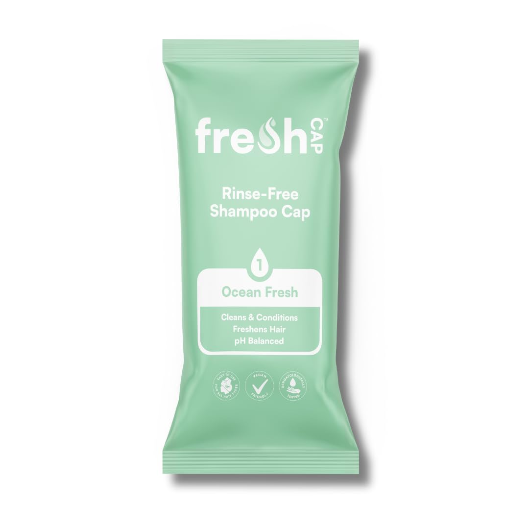 FRE SHWIPES FreshWipes Ocean Fresh Shampoo Cap Pack of 1 - No Rinse for Elderly or Disabled - Cleanses & Conditions for No Shower Access, Camping & Festival Use - Dermatologically Tested