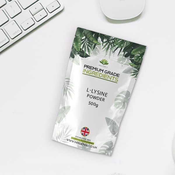 L-Lysine Powder - 500g - Premium Grade Ingredients | Essential Amino Acid for Fitness | Premium Amino Acid Lysine - GMP Certified Product - Made for Hellenia