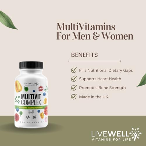 Livewell Vitamins For Life Multivitamin Tablets for Men - Multivitamin Tablets for Women - Multivitamins & Minerals Complex - 30 Essential Active Vitamins & Minerals - 90 Vegan multivitamin Tablets - Made in The UK